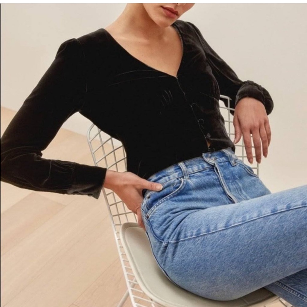 NWT Reformation Black Velvet Seraphine Top